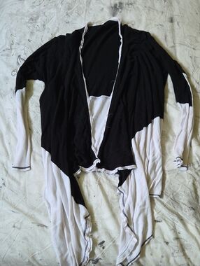 Interi Black and White Women's Open Front Draped Cardigan